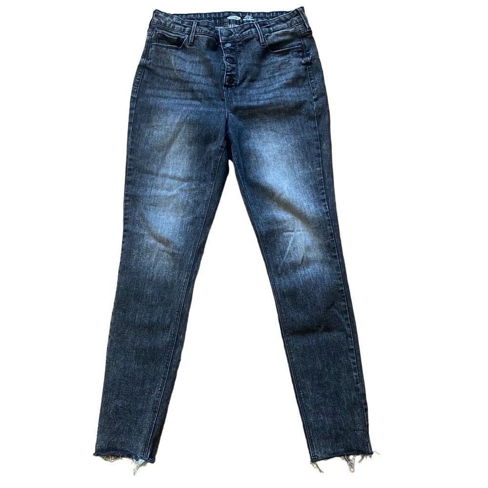 Old Navy Size 12 Tall Rockstar Super Skinny High Rise Black Wash Jeans Button Up